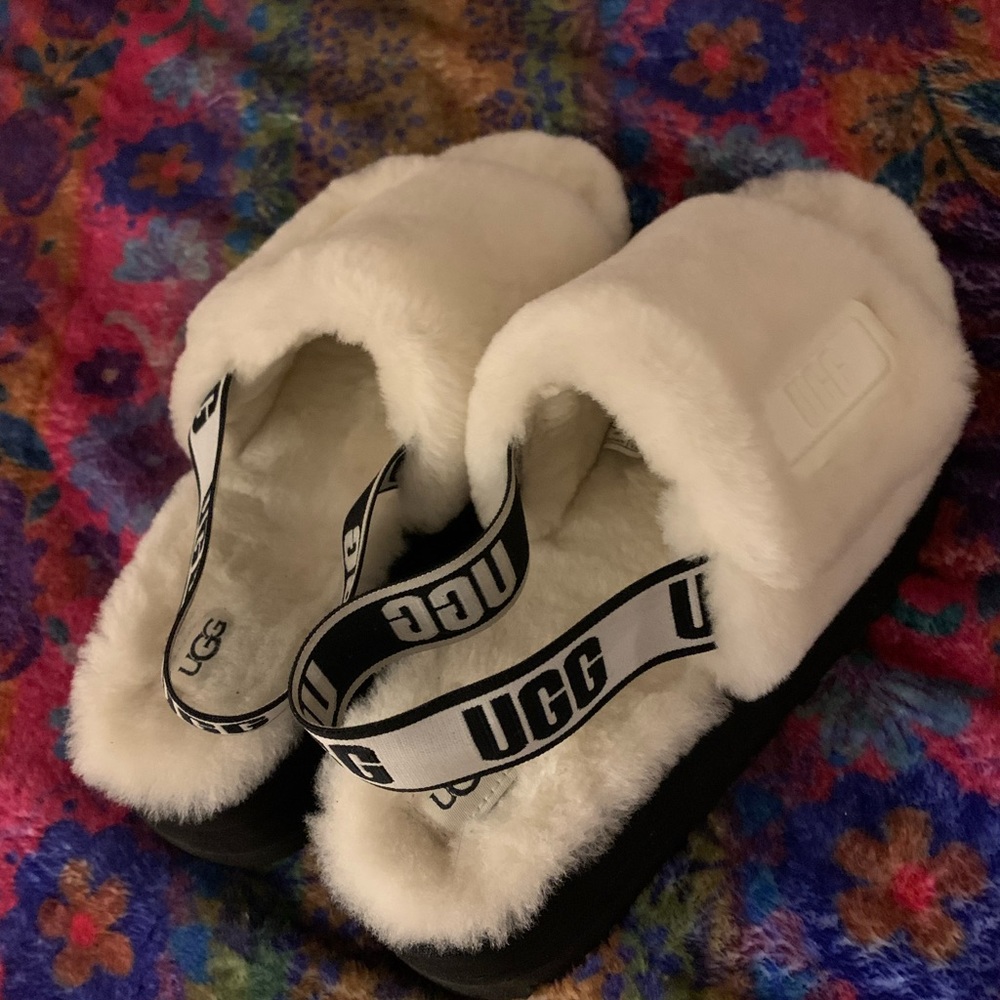 Ugg Fluff Slides Sling Back 8 White Cream - image 1